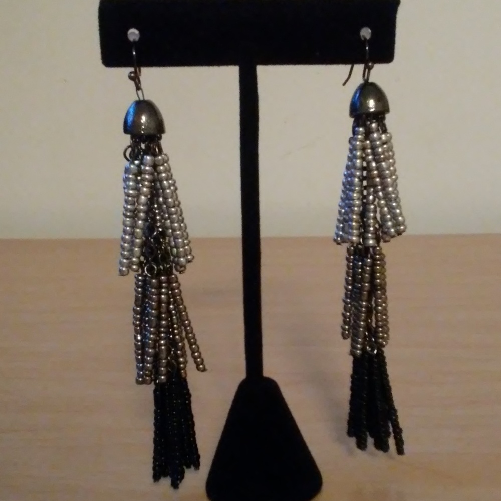 3 Tier Grey/Silver Chandelier Earrings